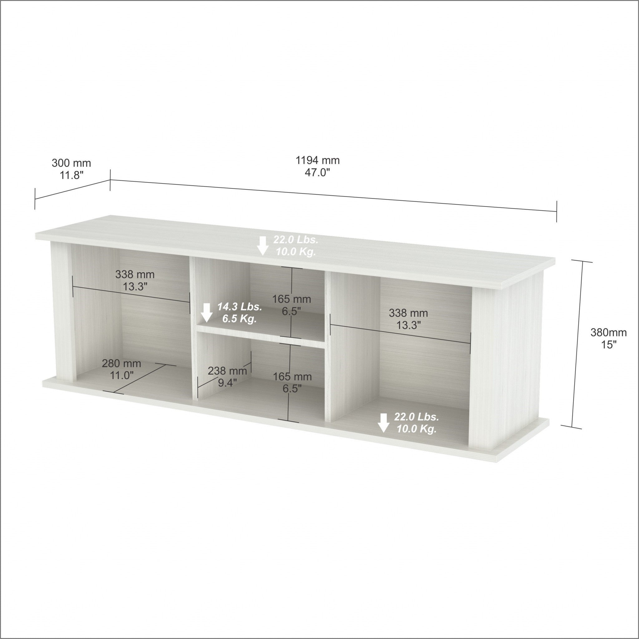 15" White Melamine and Engineered Wood Wall Mounted Hutch
