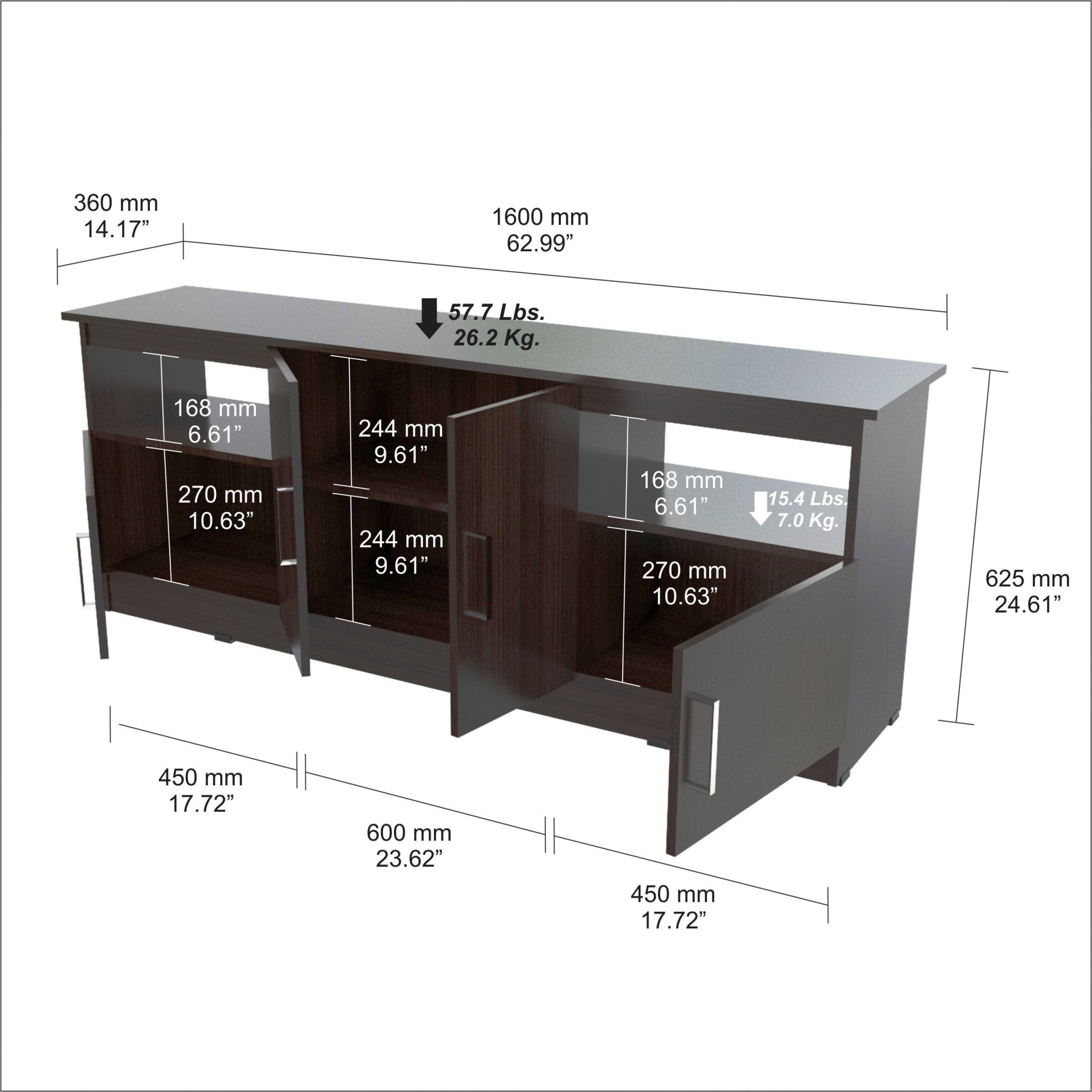 24.6" Espresso Melamine and Engineered Wood TV Stand