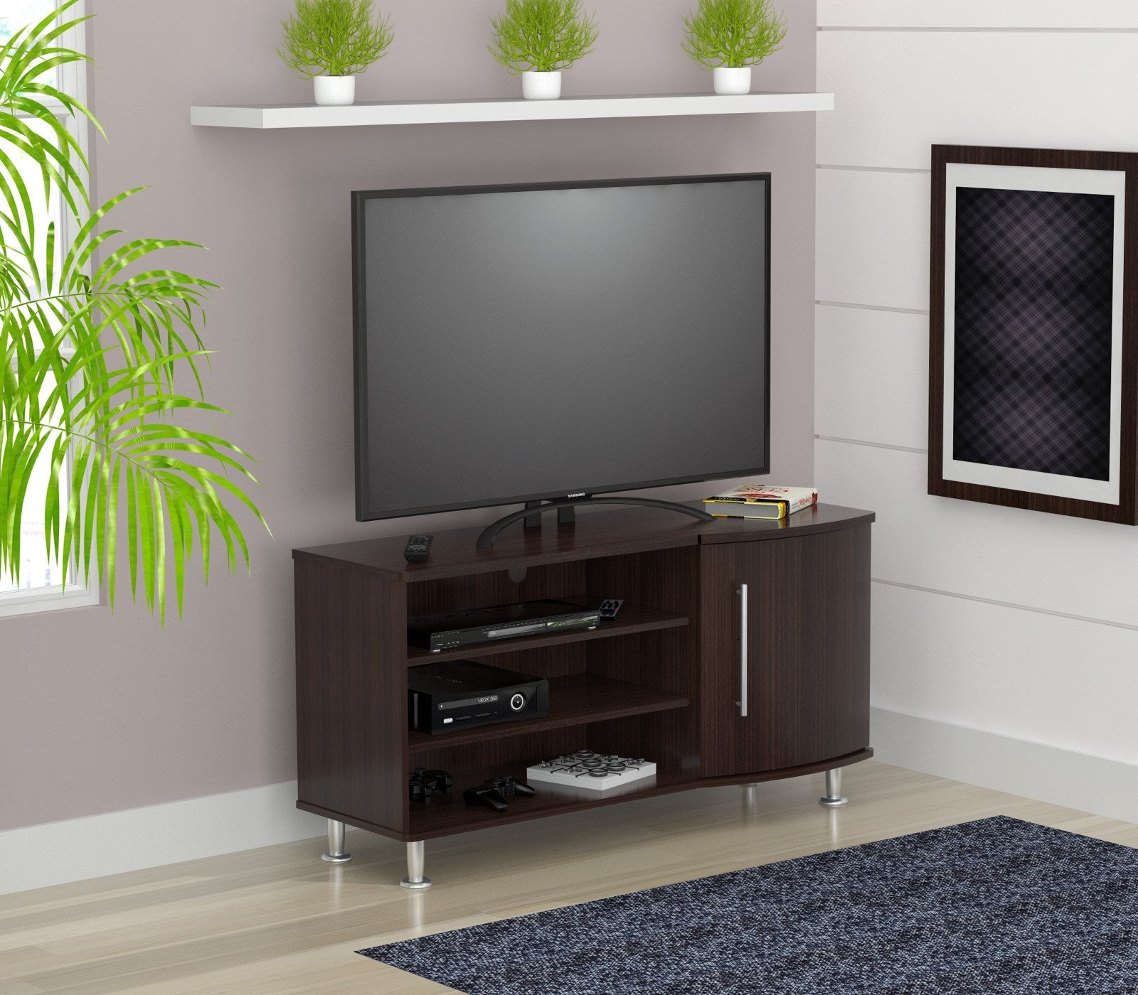 23.6" Espresso Melamine and Engineered Wood Curved TV Stand