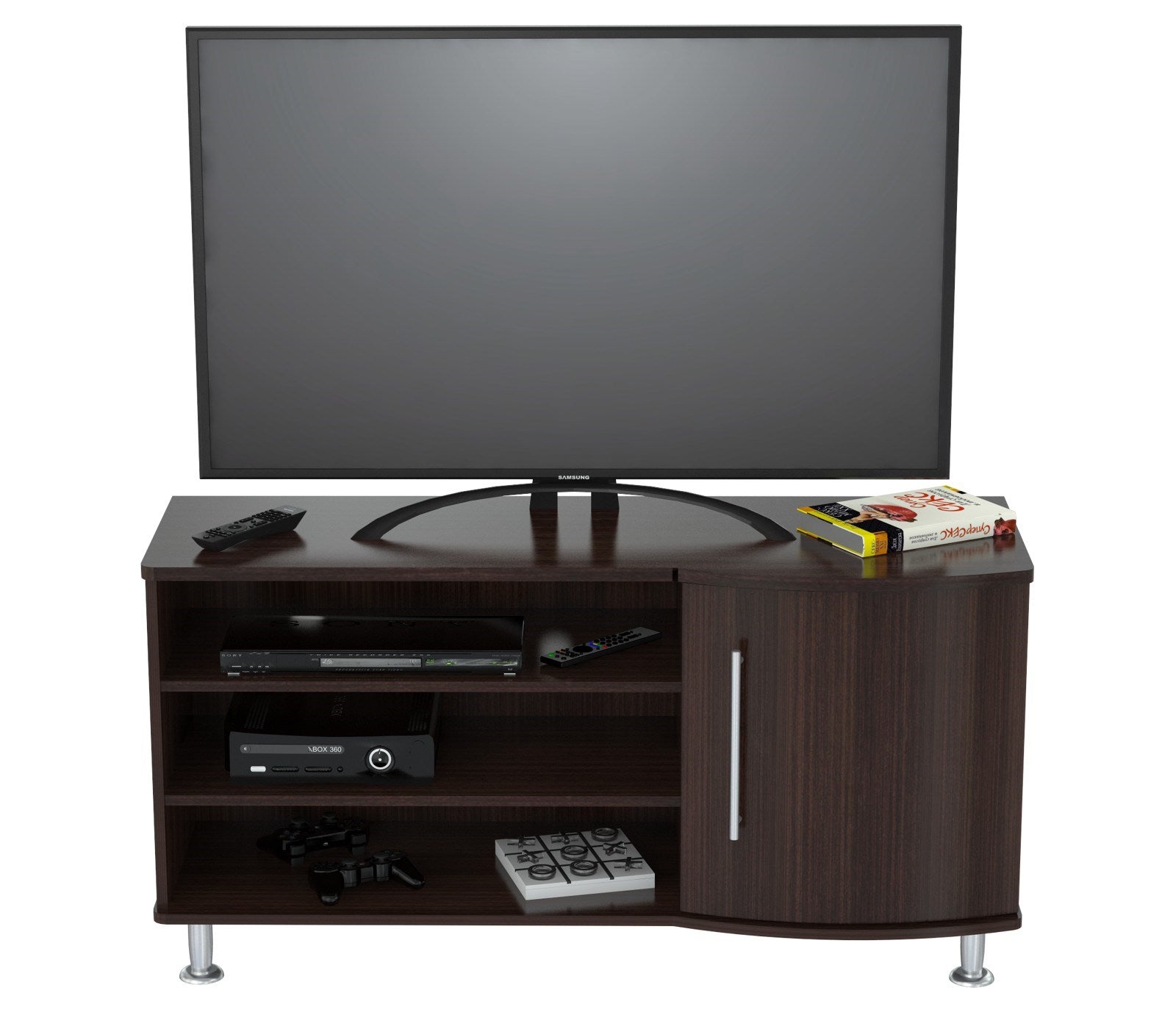 23.6" Espresso Melamine and Engineered Wood Curved TV Stand
