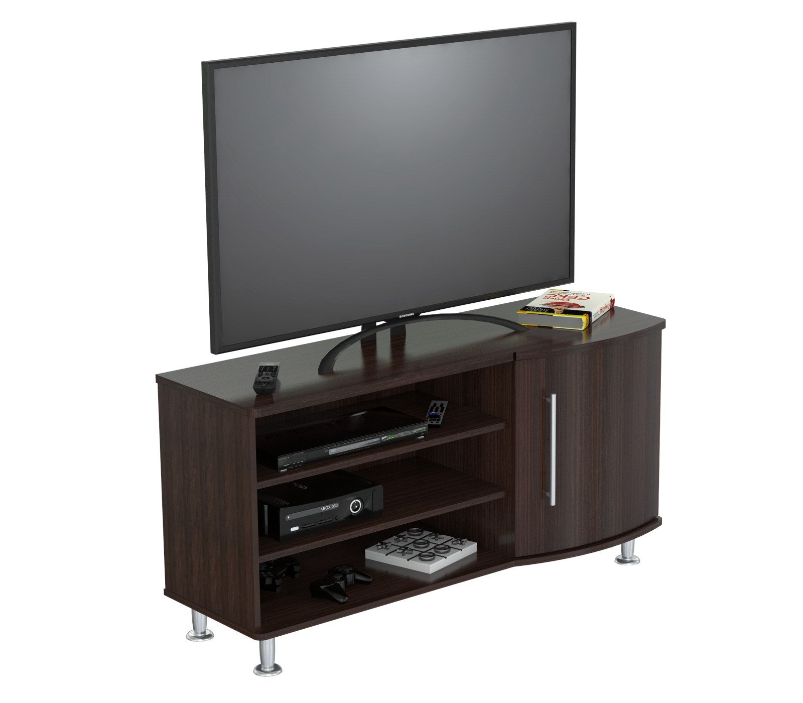 23.6" Espresso Melamine and Engineered Wood Curved TV Stand