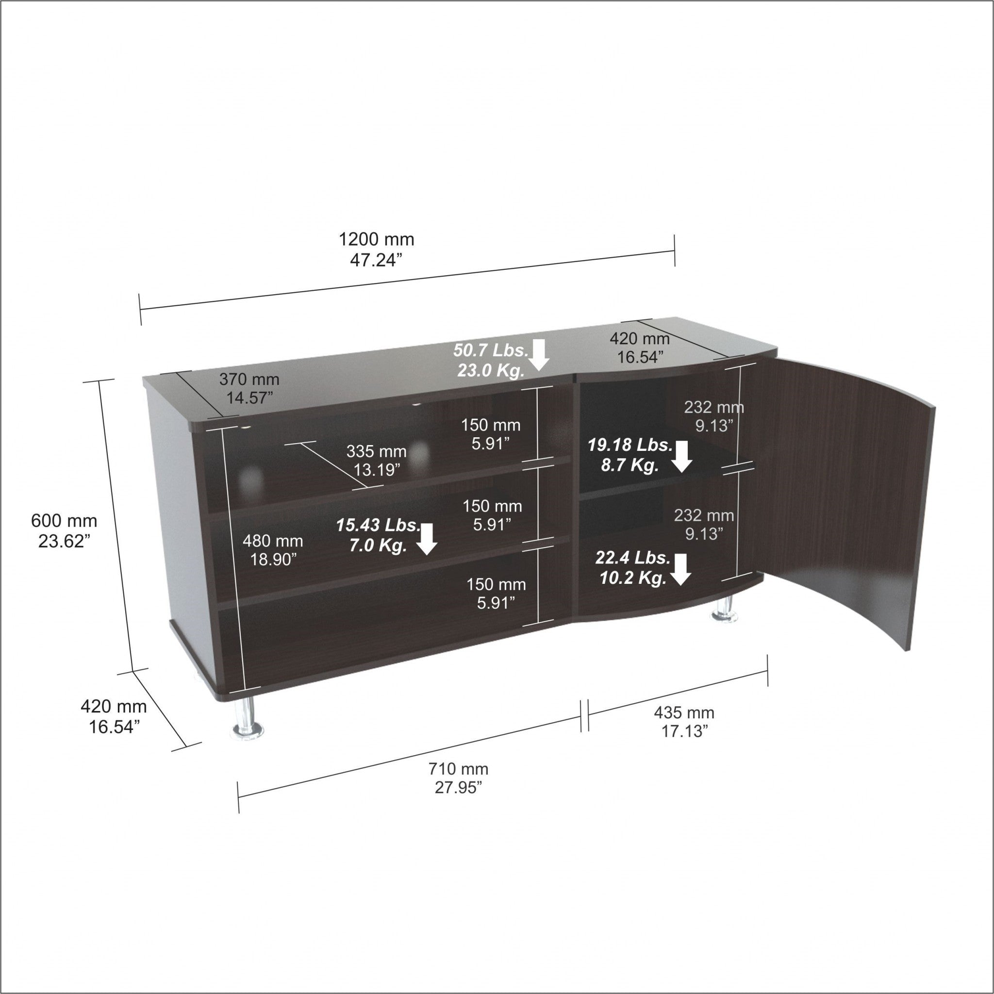 23.6" Espresso Melamine and Engineered Wood Curved TV Stand