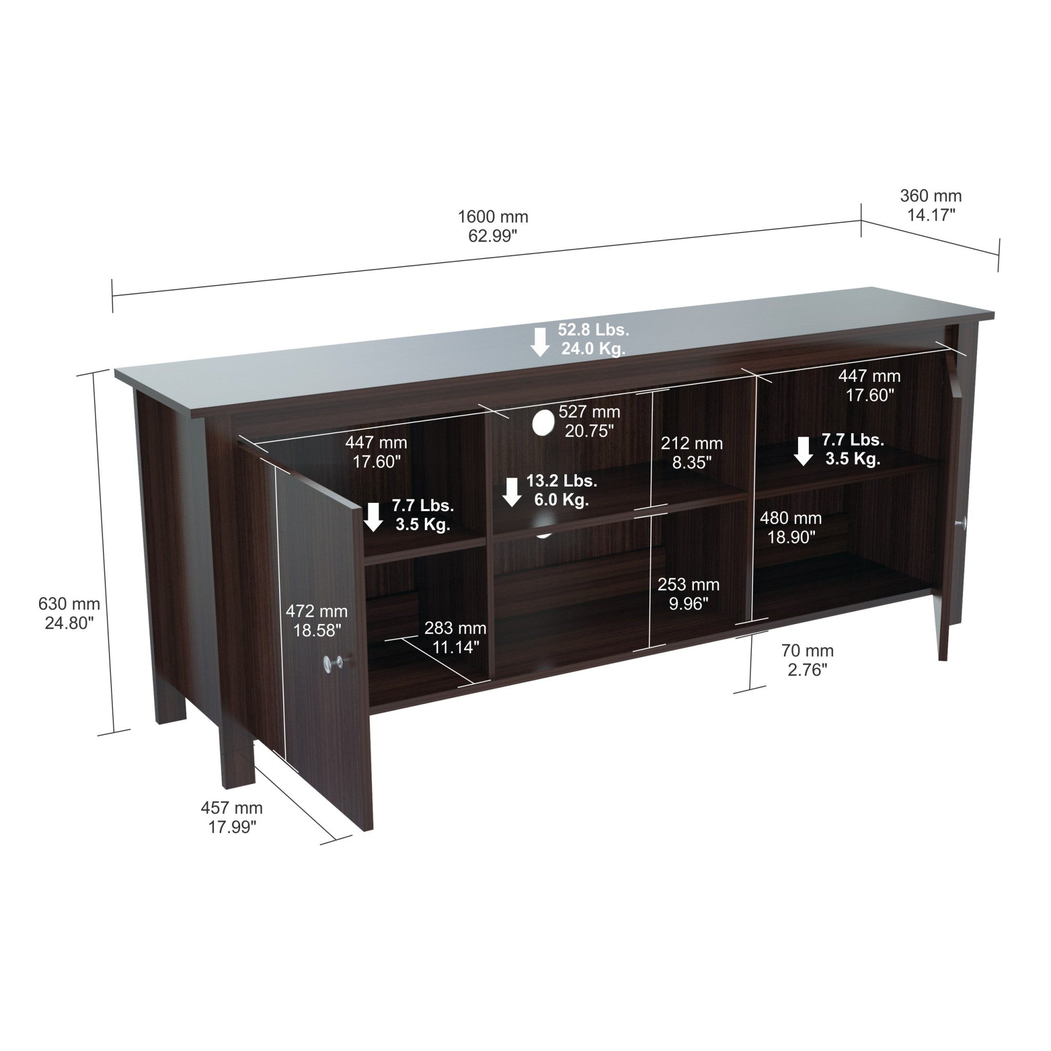 24.8" Espresso Melamine and Engineered Wood TV Stand