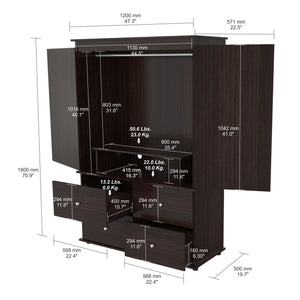70.9" Espresso Solid Composite Wood Dresser with 2 Doors and 4 Drawers