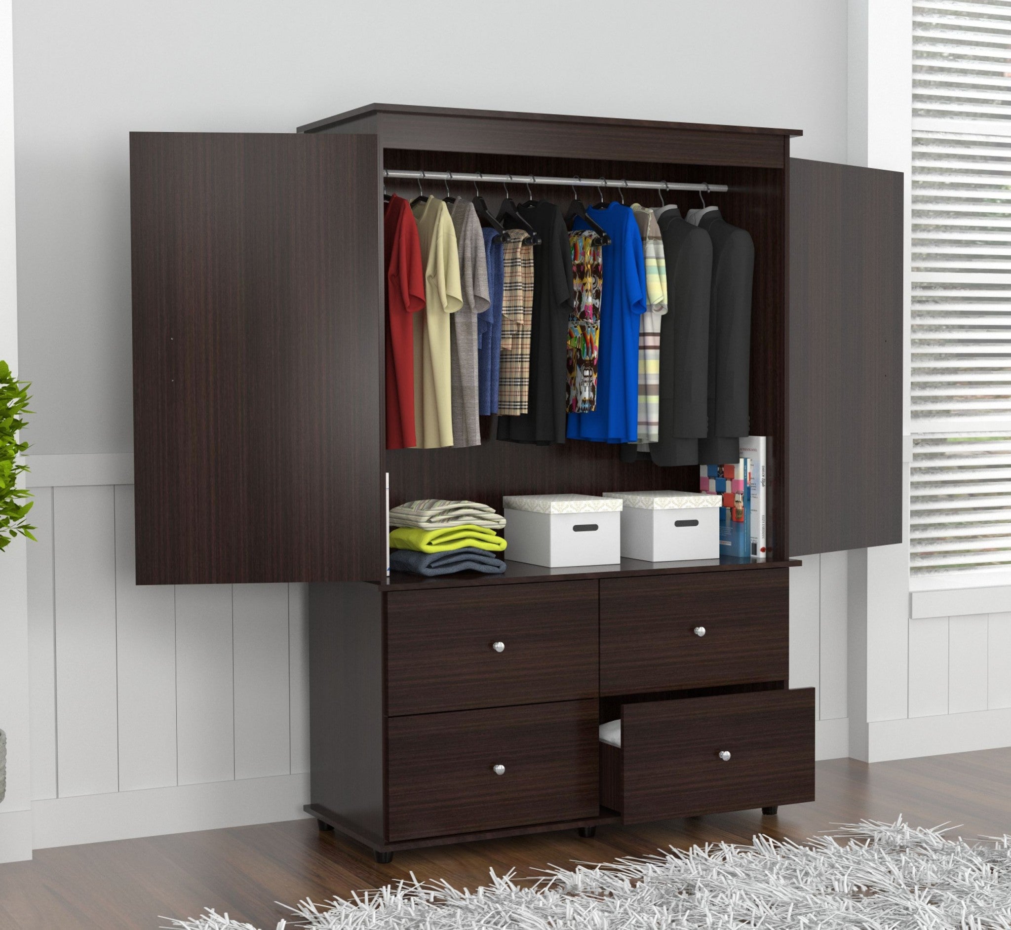 70.9" Espresso Solid Composite Wood Dresser with 2 Doors and 4 Drawers