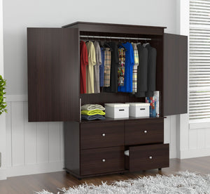 70.9" Espresso Solid Composite Wood Dresser with 2 Doors and 4 Drawers