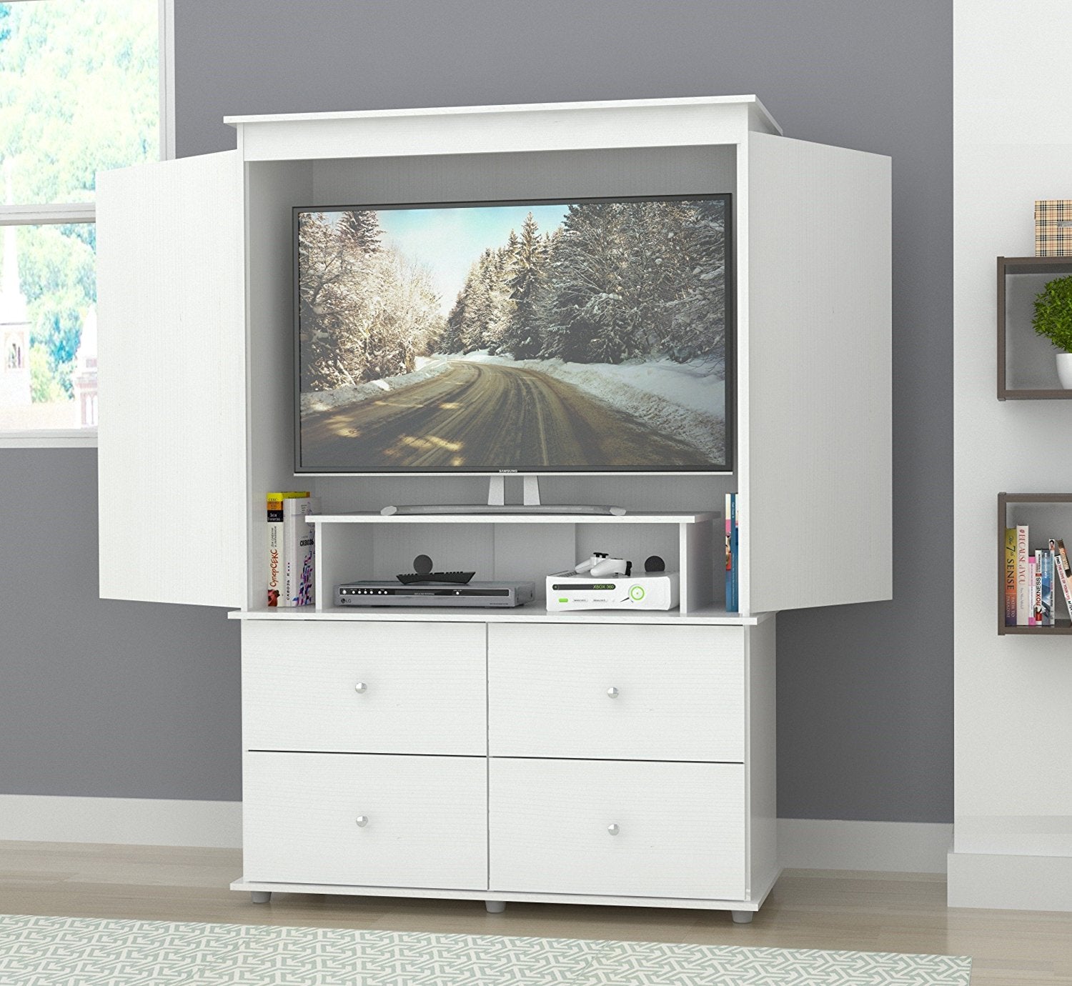 70.9" White Solid Composite Wood Dresser with 2 Doors and 4 Drawers
