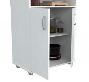 34.7" White Melamine and Engineered Wood Microwave Cabinet