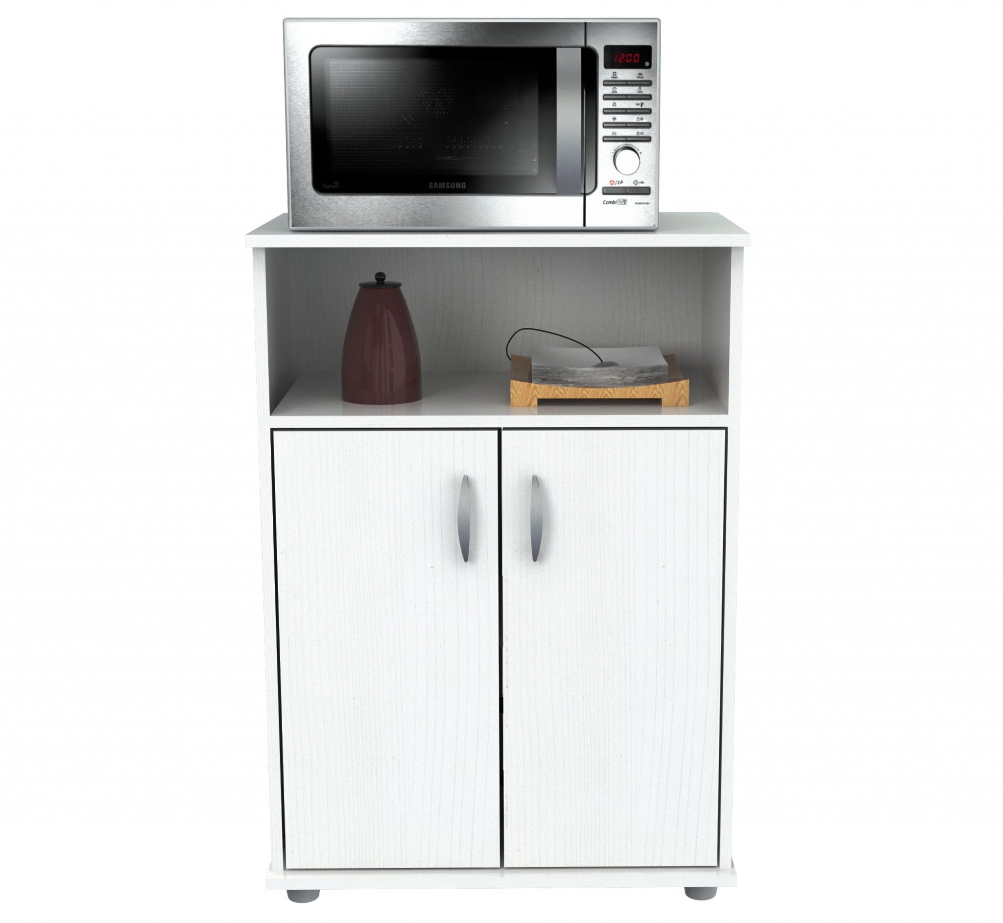 34.7" White Melamine and Engineered Wood Microwave Cabinet