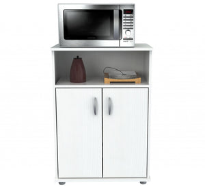 34.7" White Melamine and Engineered Wood Microwave Cabinet