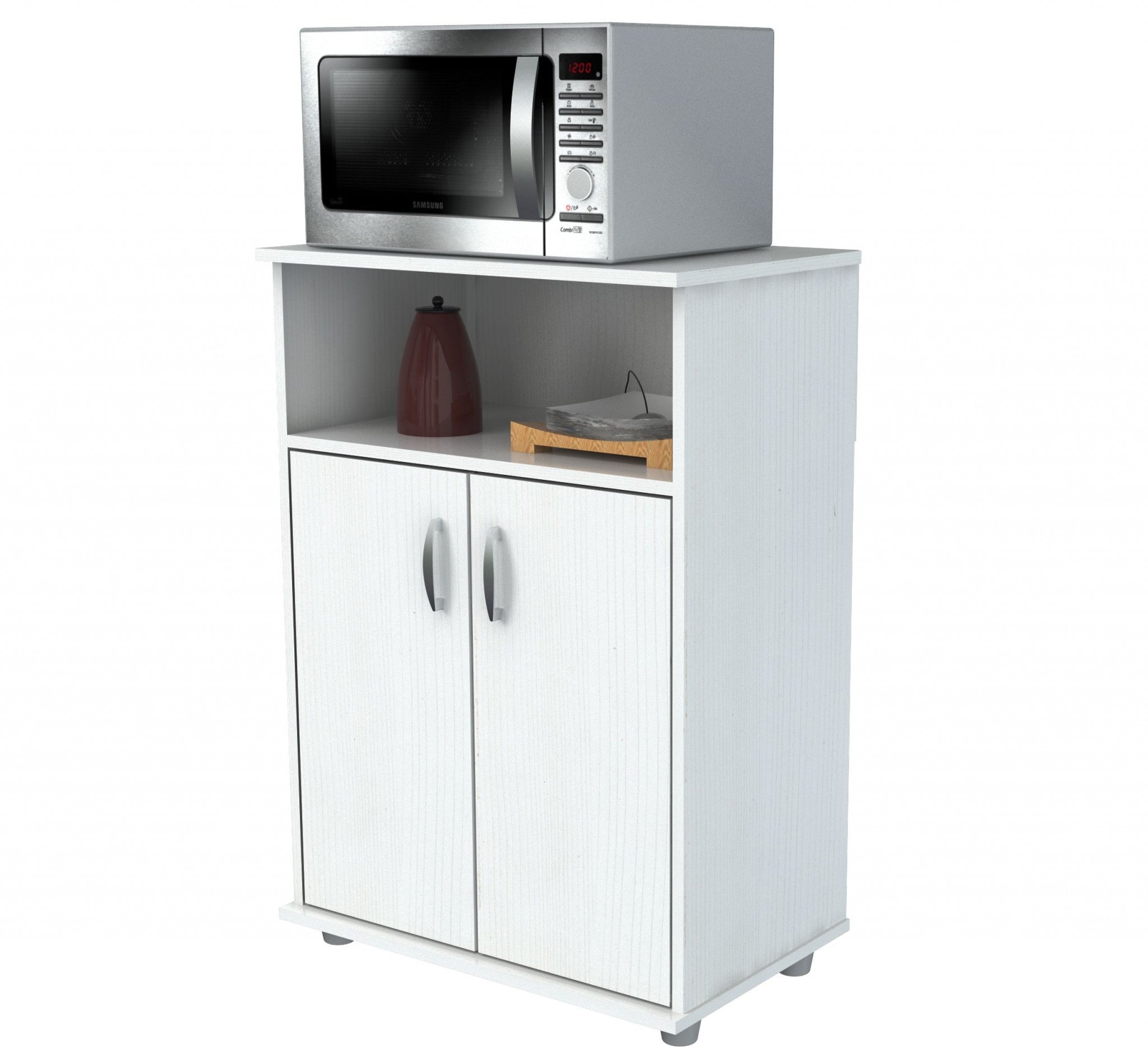 34.7" White Melamine and Engineered Wood Microwave Cabinet