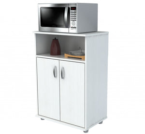 34.7" White Melamine and Engineered Wood Microwave Cabinet