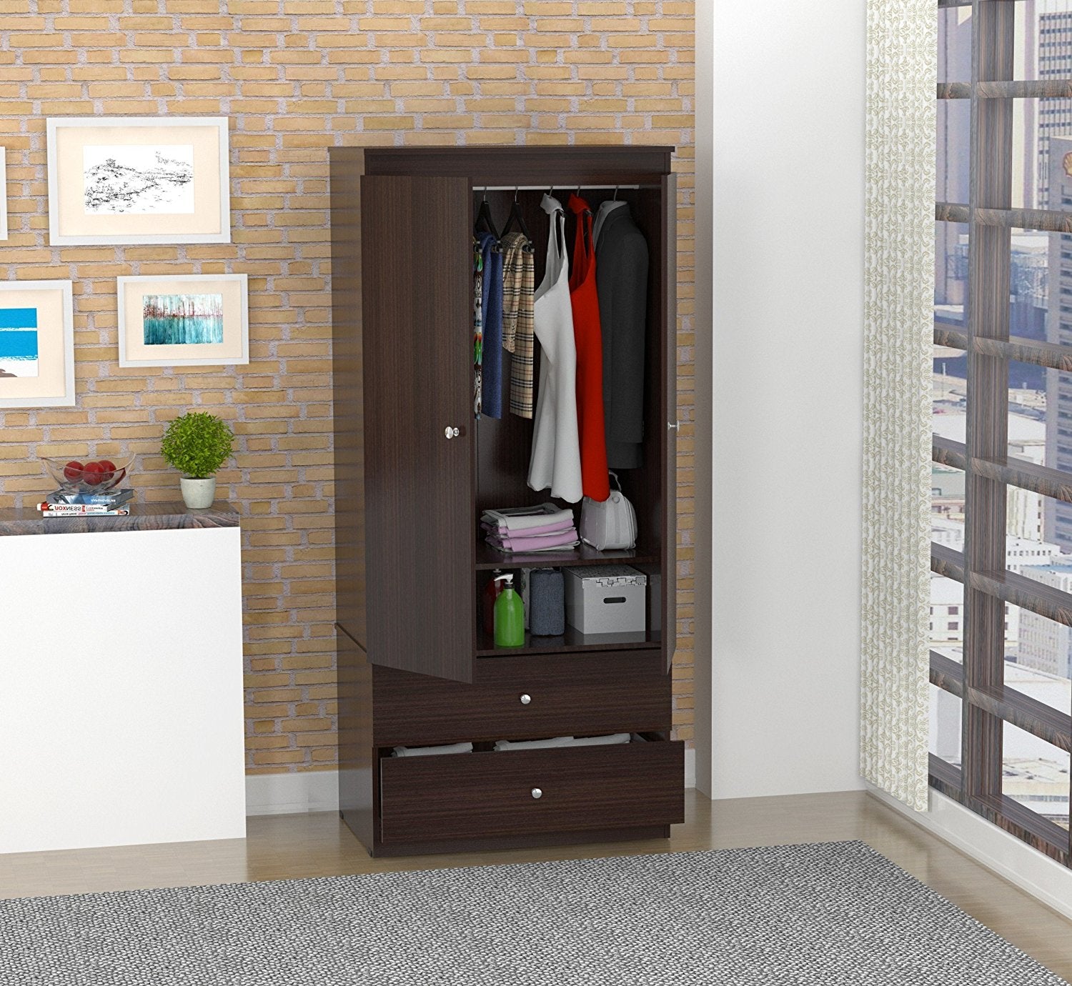 70.9" Espresso Solid Composite Wood Dresser with Chrome Handles