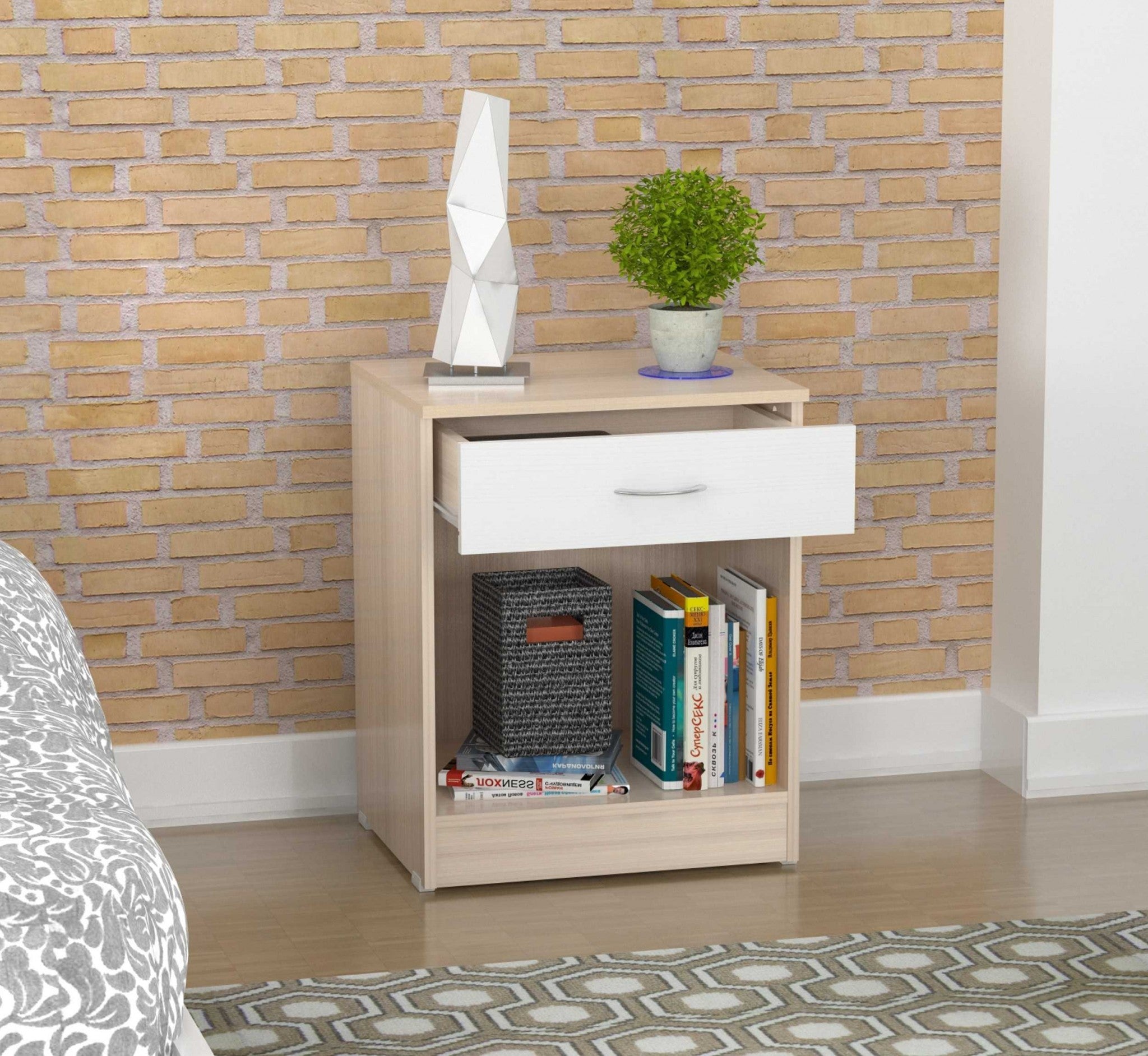 23.4" Lacrina White Solid Composite Wood Nightstand