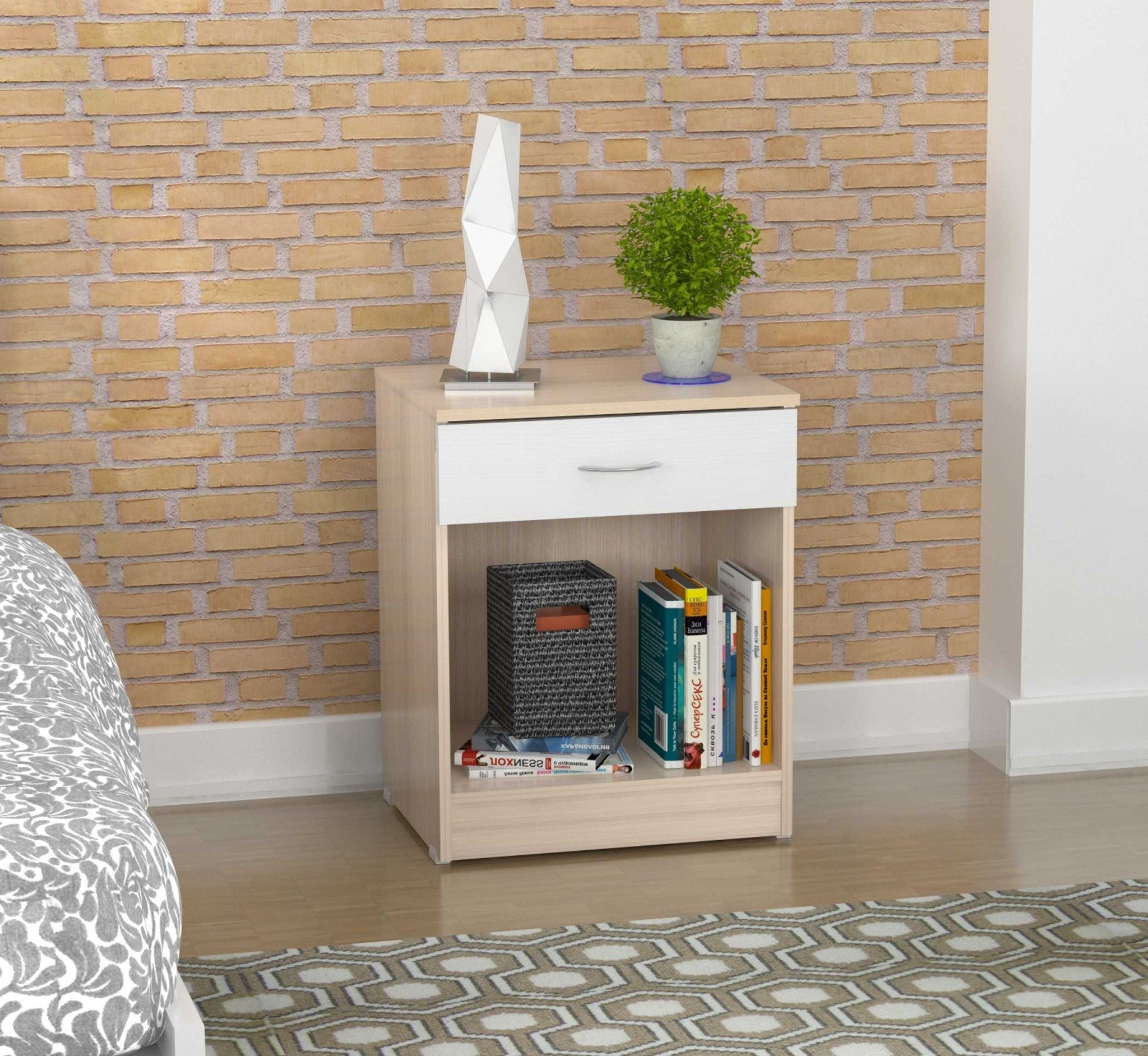 23.4" Lacrina White Solid Composite Wood Nightstand