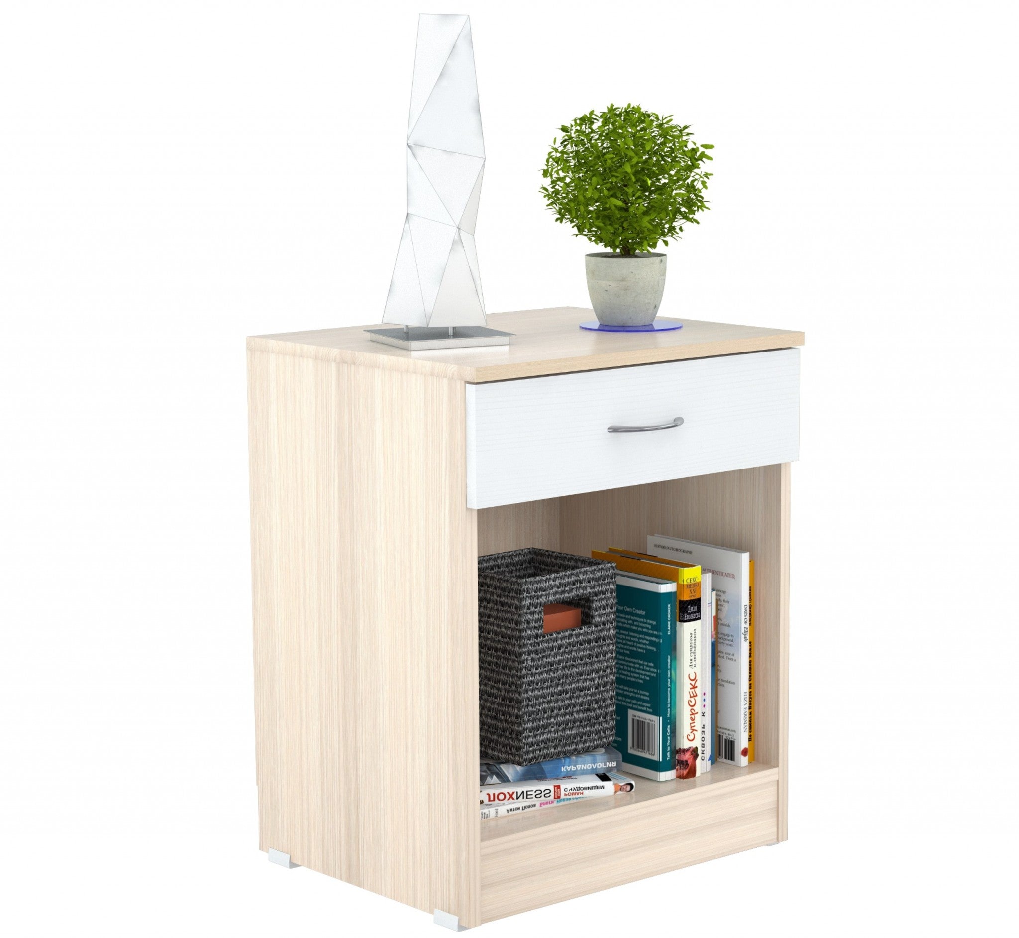 23.4" Lacrina White Solid Composite Wood Nightstand