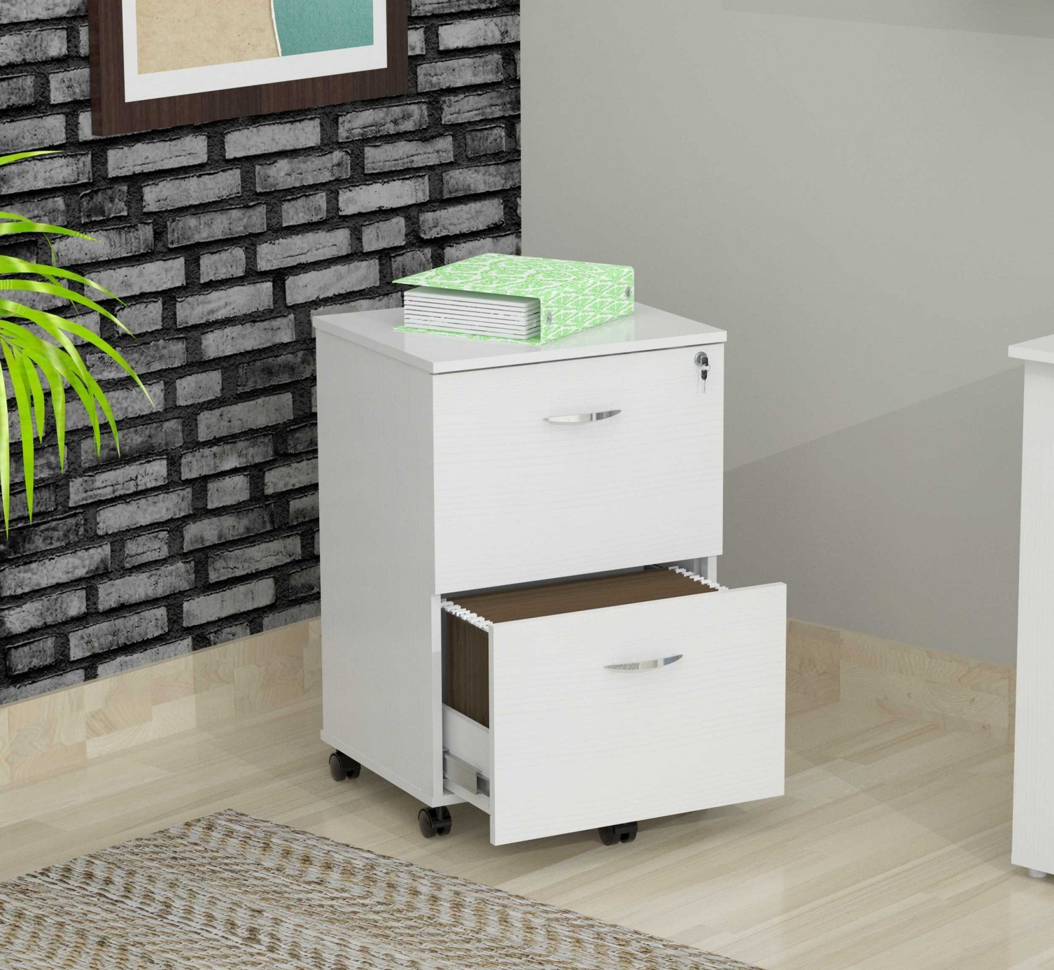 27.6" White Composite Solid Wood File Cabinet with Two Drawers