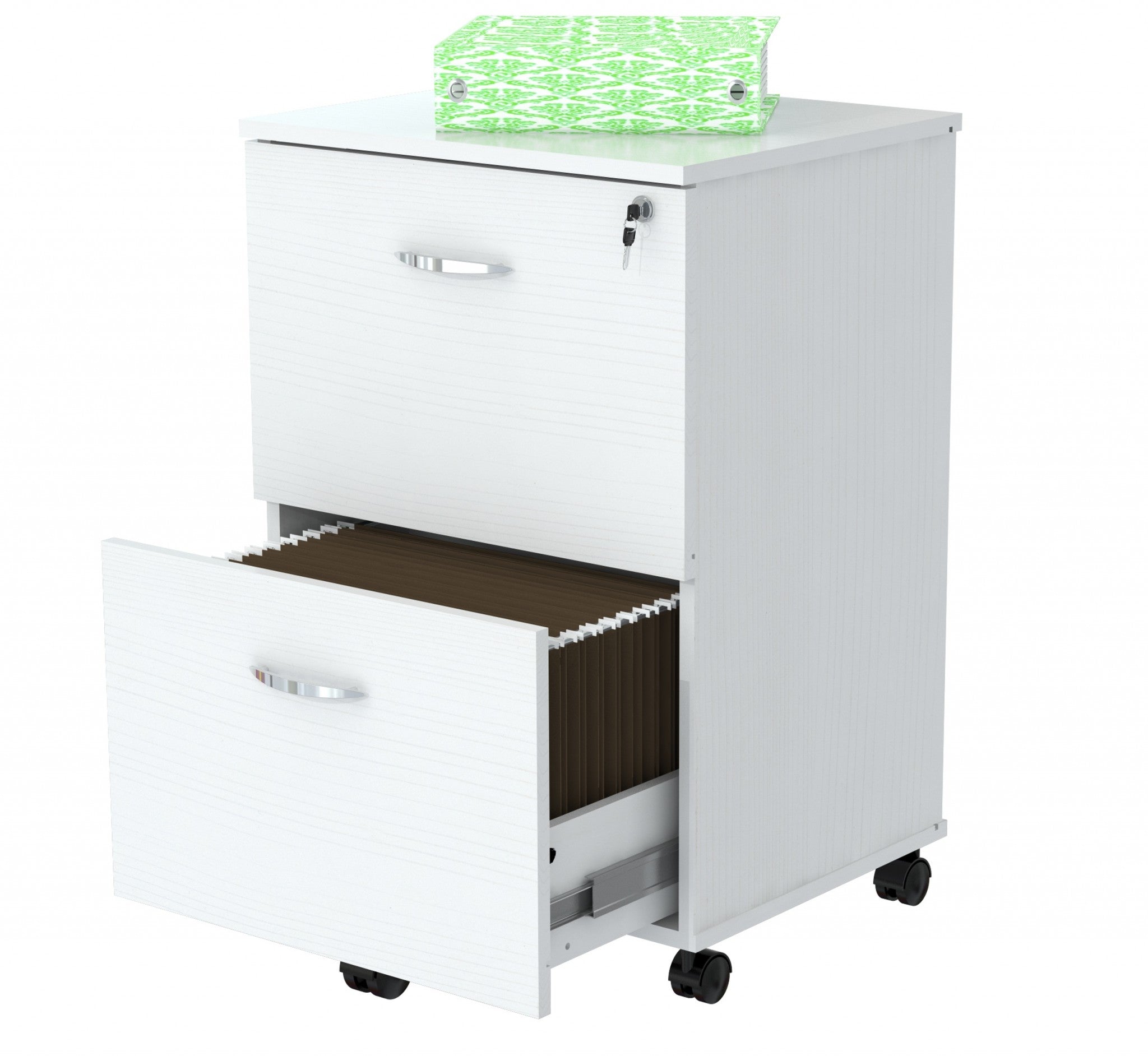 27.6" White Composite Solid Wood File Cabinet with Two Drawers