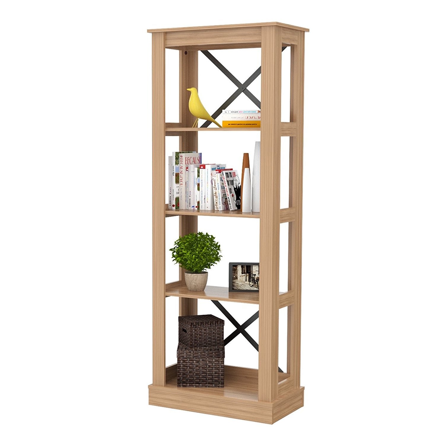 70.9" Brown Melamine and Engineered Wood Bookcase
