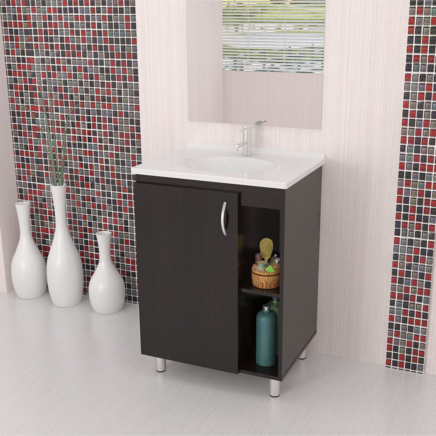 34.1" Modern Espresso Solid Composite Wood Vanity with Folding Doors