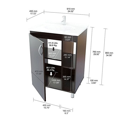 34.1" Modern Espresso Solid Composite Wood Vanity with Folding Doors