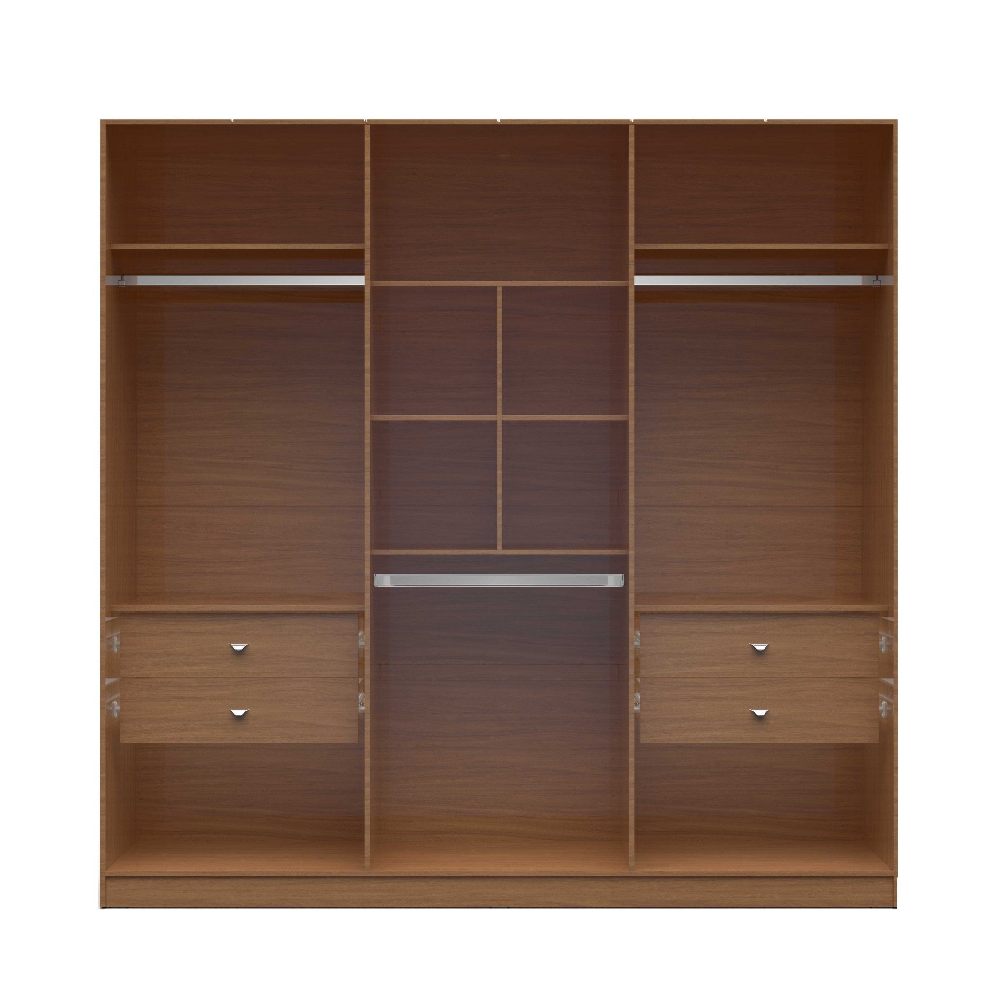 91" Maple Cream and Off White 3 Sectional Wardrobe with 4 Drawers and 6 Doors