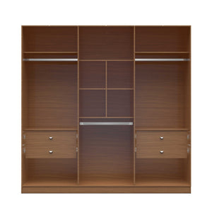91" Maple Cream and Off White 3 Sectional Wardrobe with 4 Drawers and 6 Doors