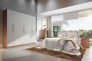 91" Maple Cream and Off White 3 Sectional Wardrobe with 4 Drawers and 6 Doors