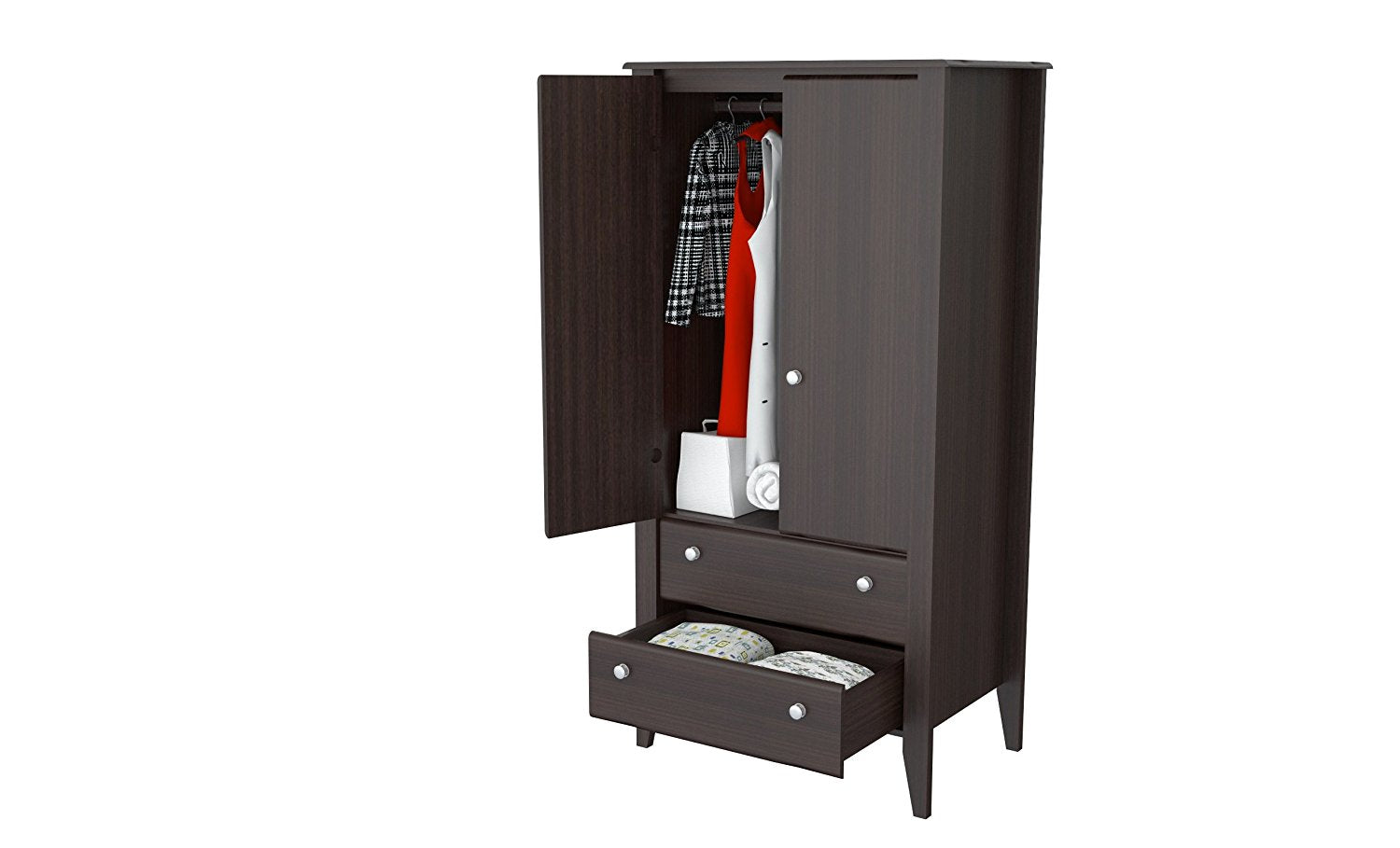 63" Espresso Melamine and Engineered Wood Wardrobe with 2 Doors and 2 Drawers