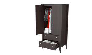 63" Espresso Melamine and Engineered Wood Wardrobe with 2 Doors and 2 Drawers