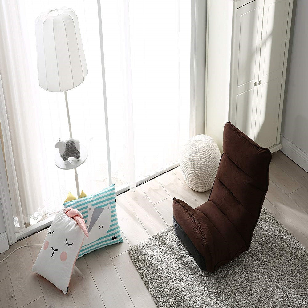 Brown Modern Adjustable Fabric Gaming Chaise Lounge Chair