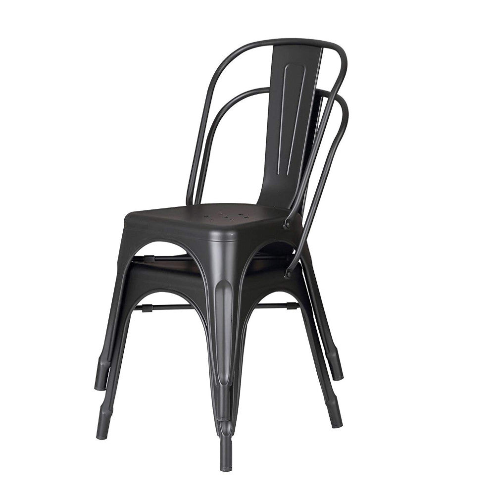 18" Matte Black Metal Dining Chair With Back in a Set of 2
