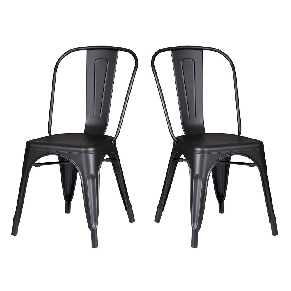 18" Matte Black Metal Dining Chair With Back in a Set of 2