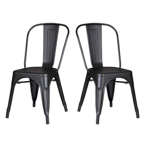 18" Matte Black Metal Dining Chair With Back in a Set of 2