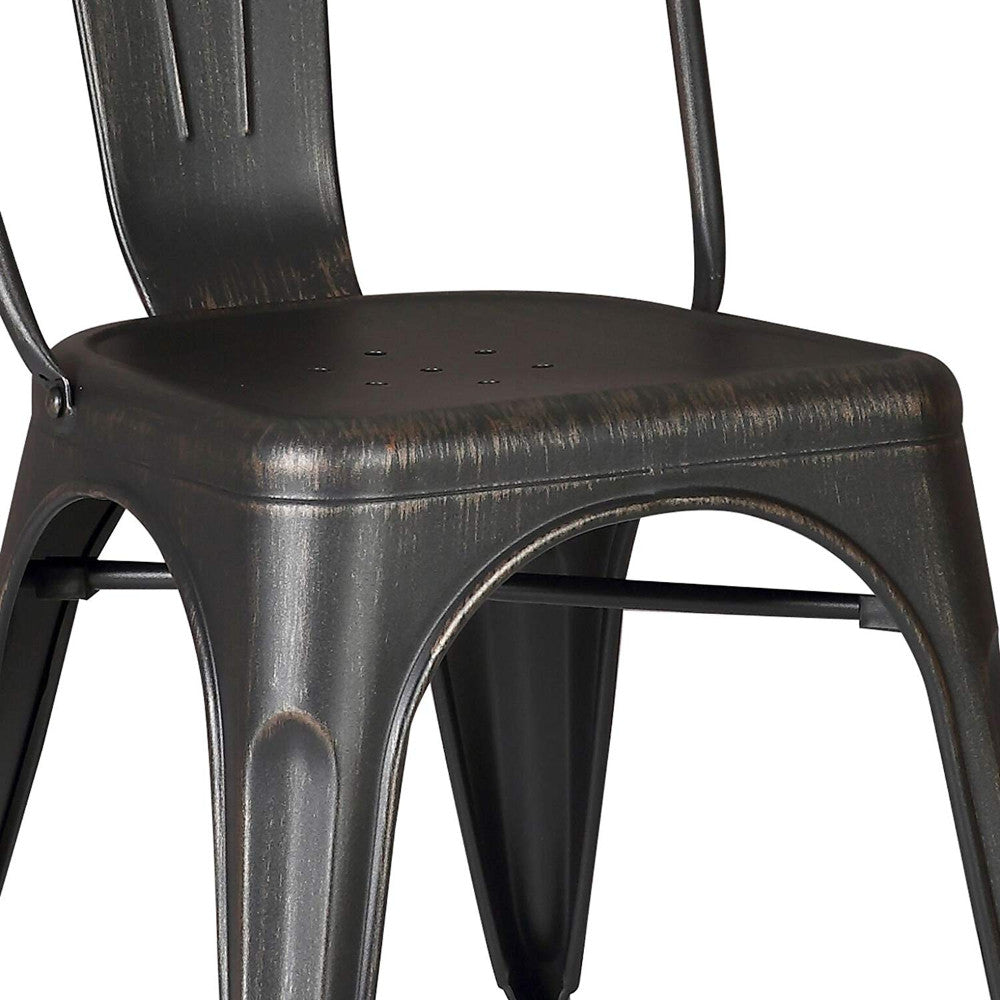18" Black Distressed Metal Dining Chair With Back in a Set of 2