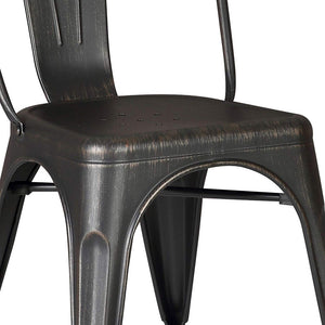 18" Black Distressed Metal Dining Chair With Back in a Set of 2