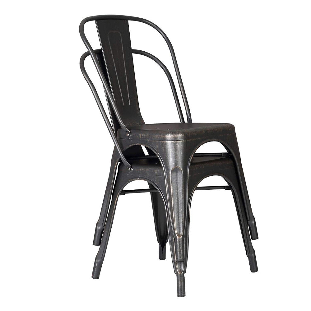 18" Black Distressed Metal Dining Chair With Back in a Set of 2
