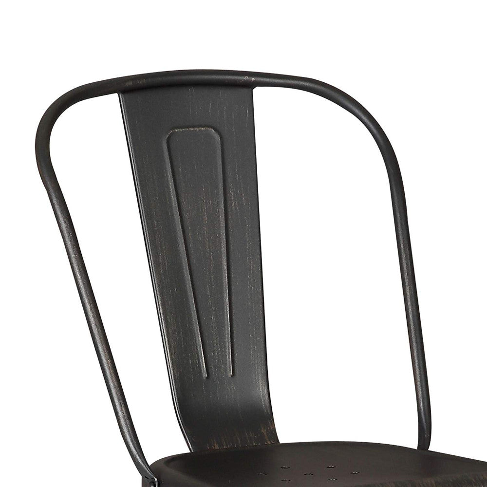 18" Black Distressed Metal Dining Chair With Back in a Set of 2