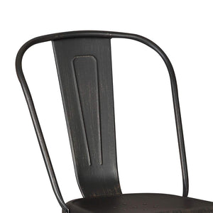 18" Black Distressed Metal Dining Chair With Back in a Set of 2