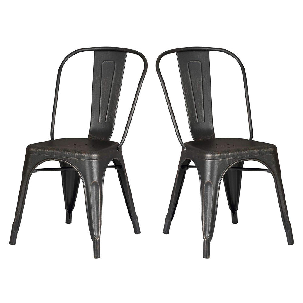 18" Black Distressed Metal Dining Chair With Back in a Set of 2