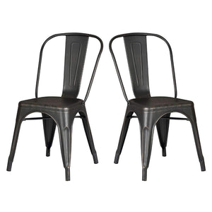 18" Black Distressed Metal Dining Chair With Back in a Set of 2
