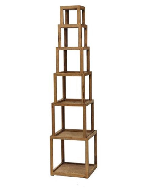 Natural Rustic Finish 6 Layer Square Block Tower Shelf