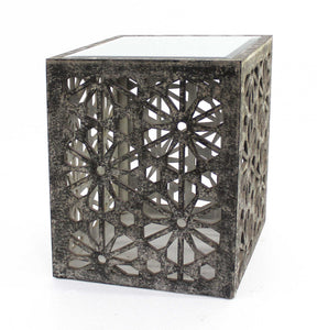 Gray Floral Wood and Mirror - End Side Table