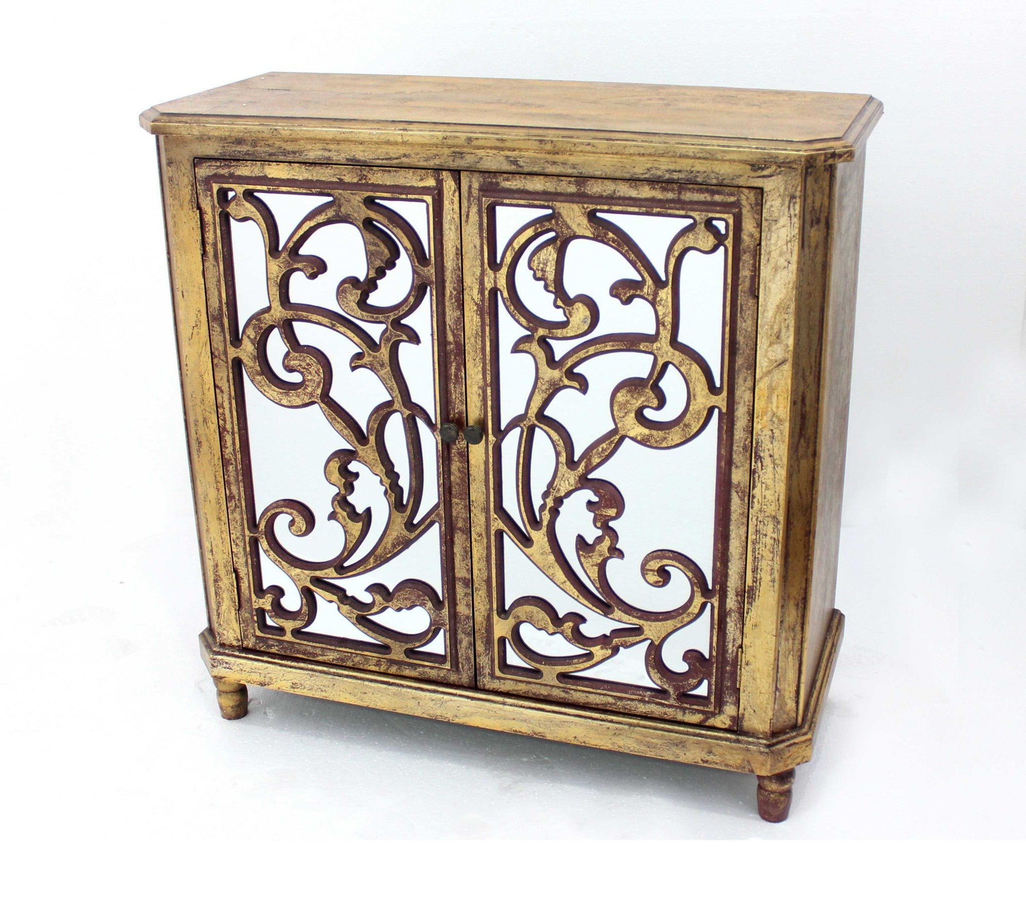 16" x 38" x 38.25" Gold, Vintage, Mirrored, Wood -  Cabinet