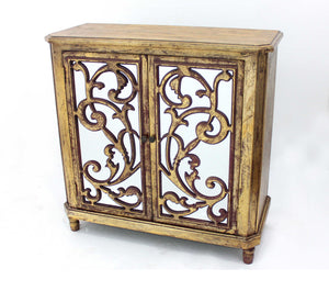 16" x 38" x 38.25" Gold, Vintage, Mirrored, Wood -  Cabinet