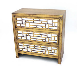 15" x 32" x 32" Gold, 3 Drawer, Vintage, Wooden - Cabinet
