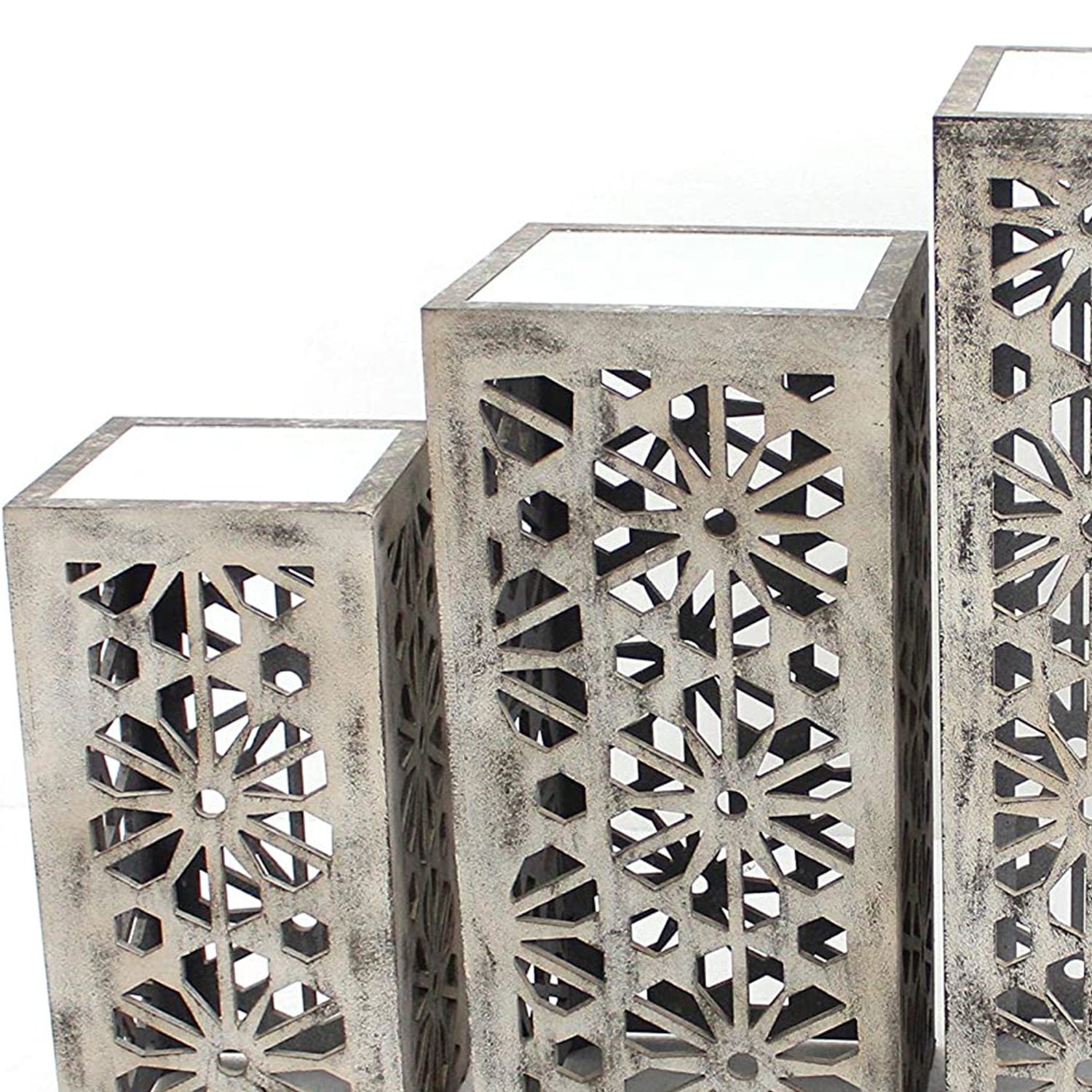 37" x 15.5" x 15.5" Gray, Floral, Mirrored - Nesting Table 3 Piece Set