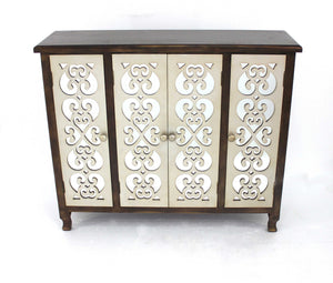 12" x 42" x 37" Brown & Silver, 4 Door, Wood - Accent Cabinet