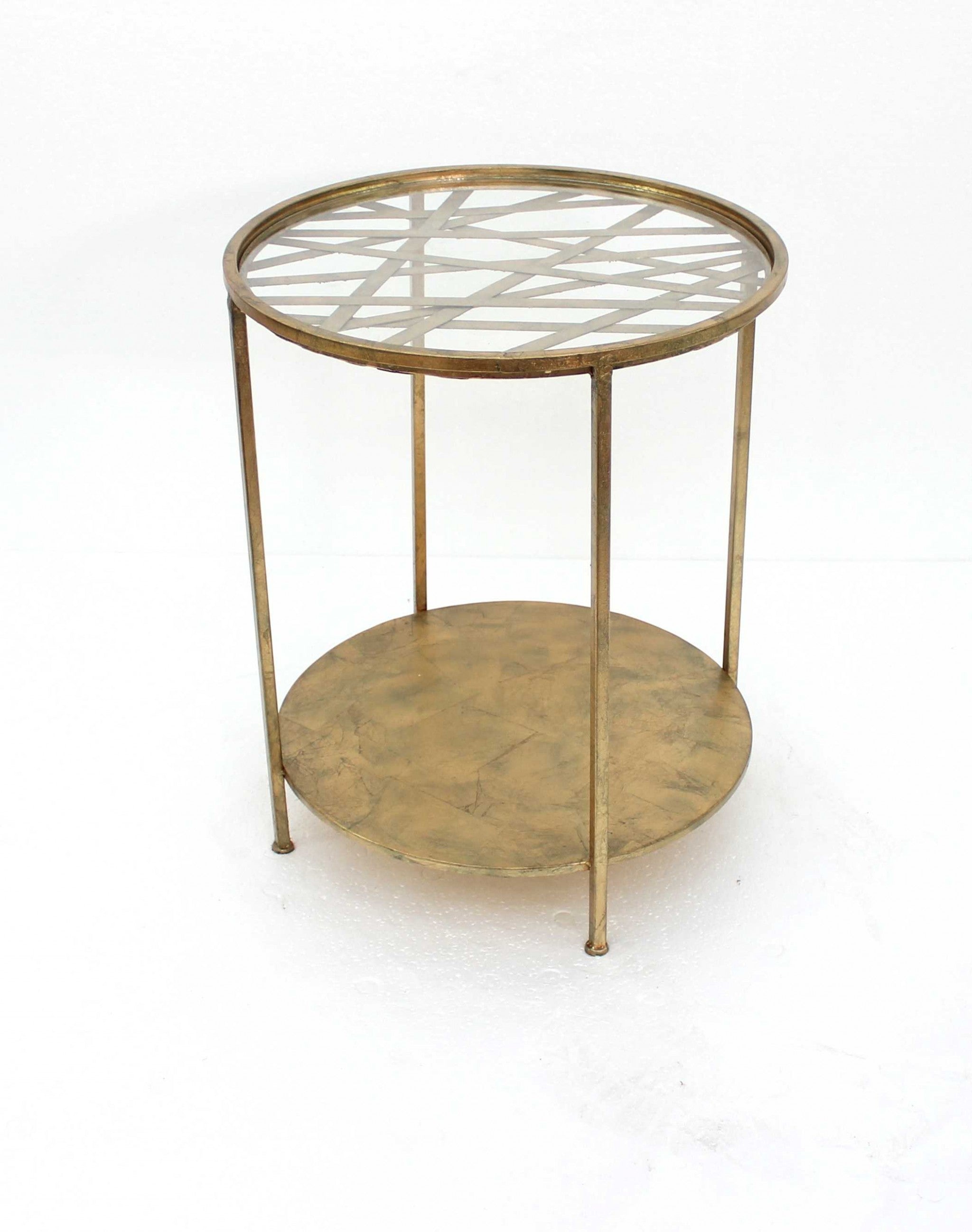 20" x 20" x 24" Gold, Round, Rimmed Glass Top - End Table