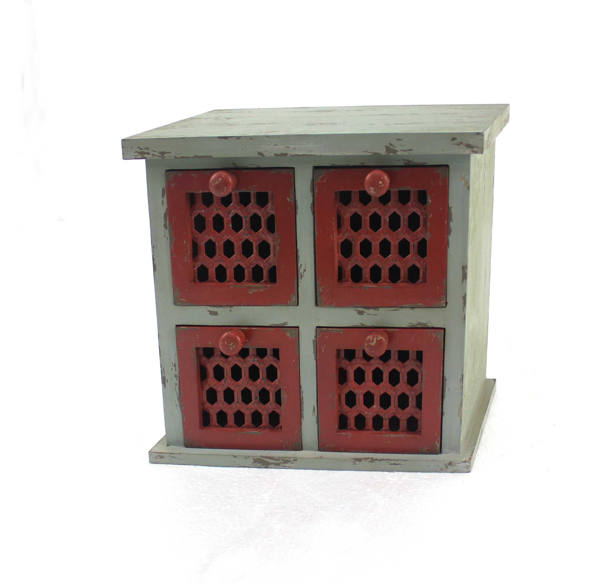 7" x 14" x 12.75" Multi-Color, Antiqued, 4 Drawer, Tabletop - Organizer
